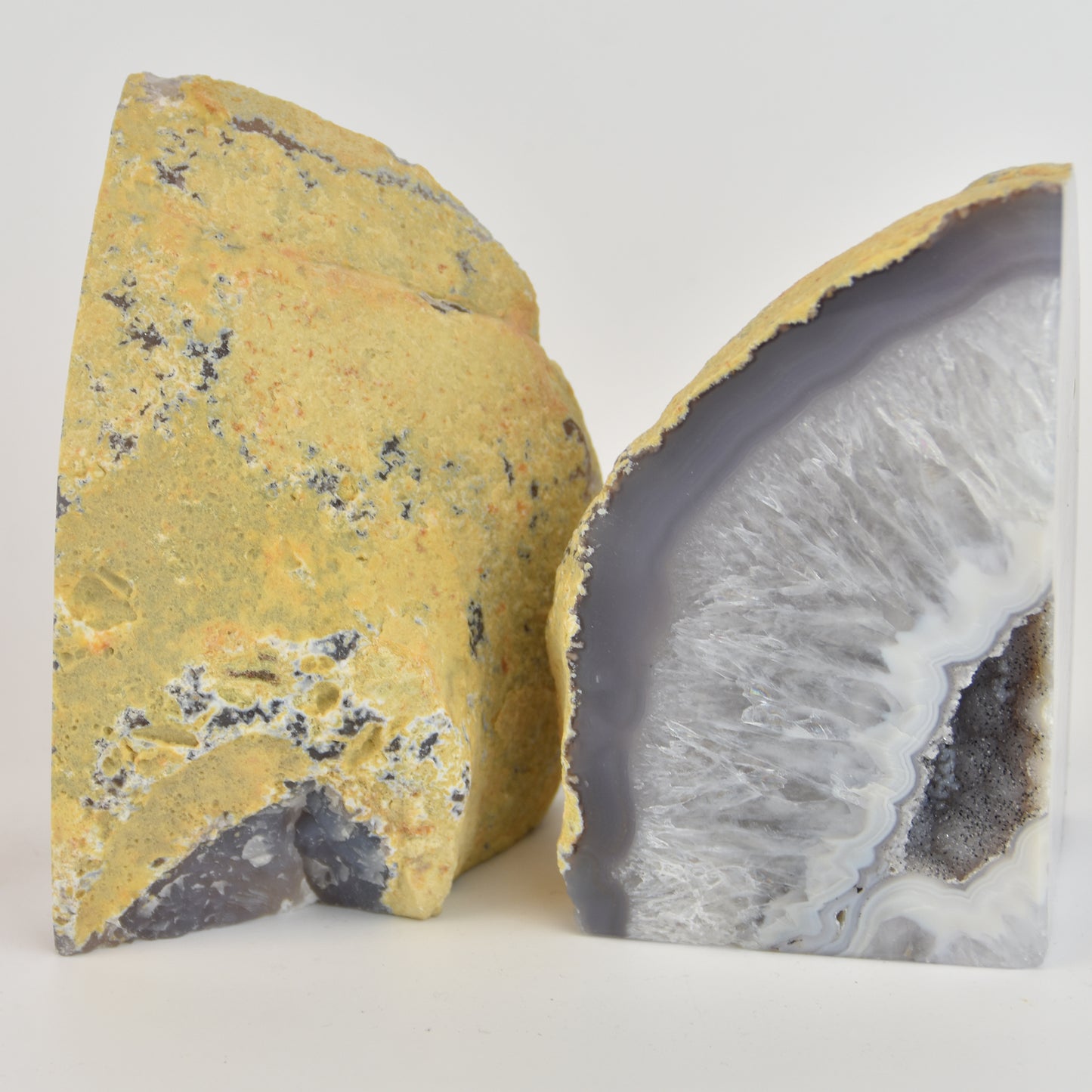 Agate Geode Center Bookends with Quartz Crystals