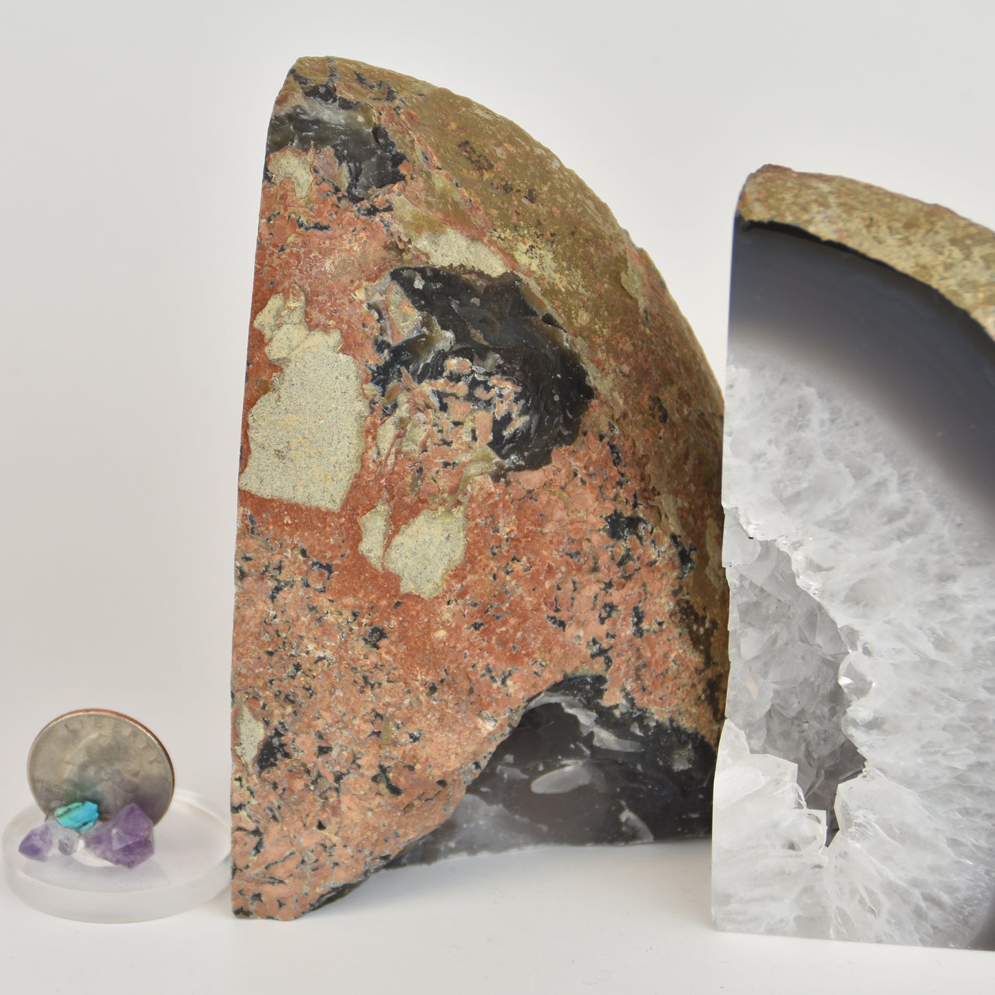Agate Geode Center Bookends with Quartz Crystals
