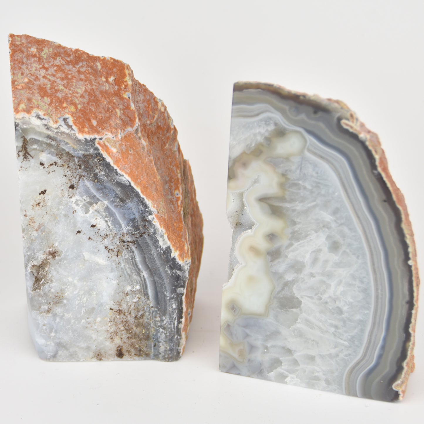Agate Geode Center Bookends with Crystals