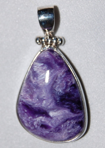 Charoite Sterling Silver Pendant 925 Back Rare Violet Purple Crystal Stone