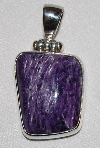 Charoite Sterling Silver Pendant 925 Back Rare Violet Purple Crystal Stone