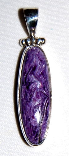 Charoite Sterling Silver Pendant 925 Back Rare Violet Purple Crystal Stone
