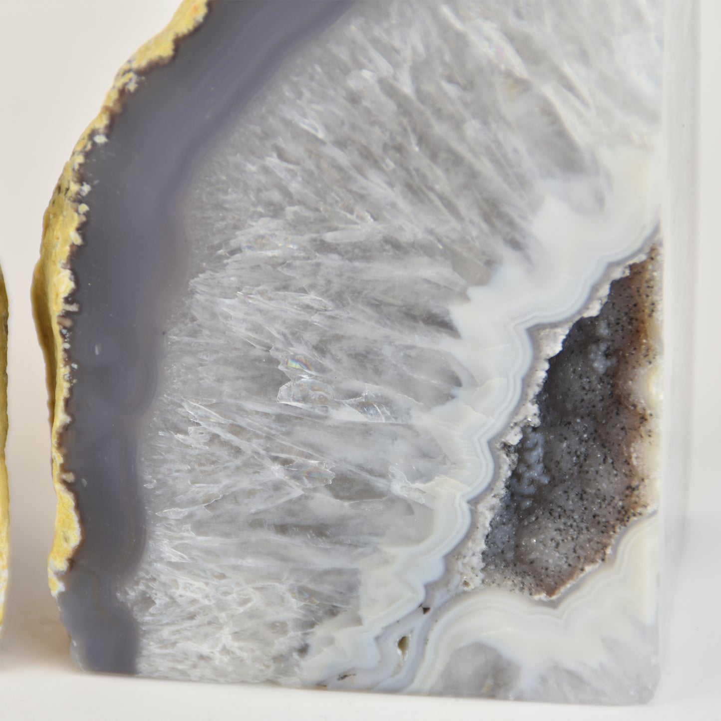 Agate Geode Center Bookends with Quartz Crystals