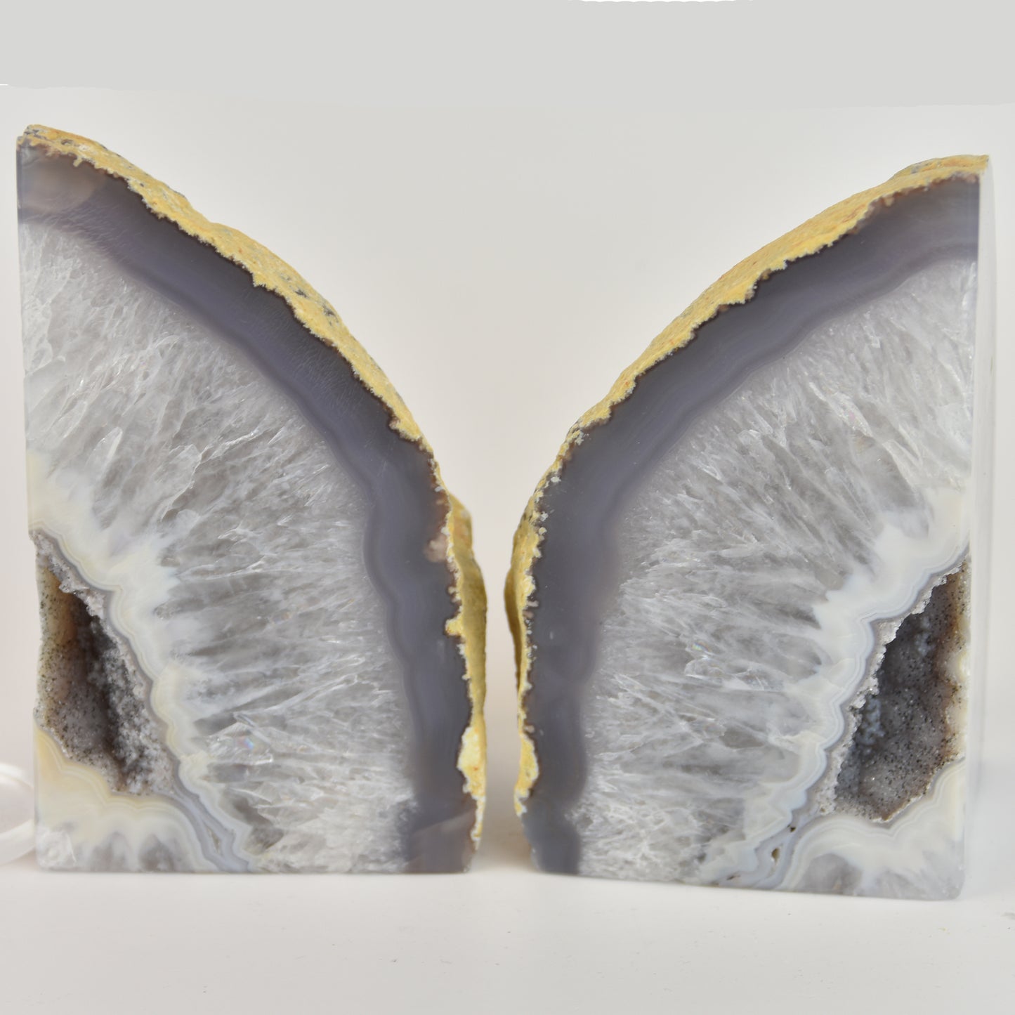 Agate Geode Center Bookends with Quartz Crystals