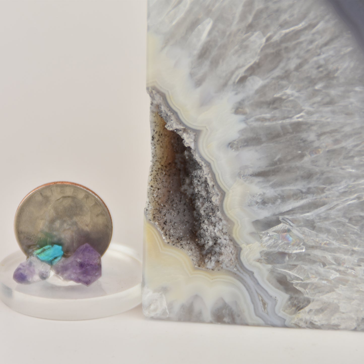 Agate Geode Center Bookends with Quartz Crystals