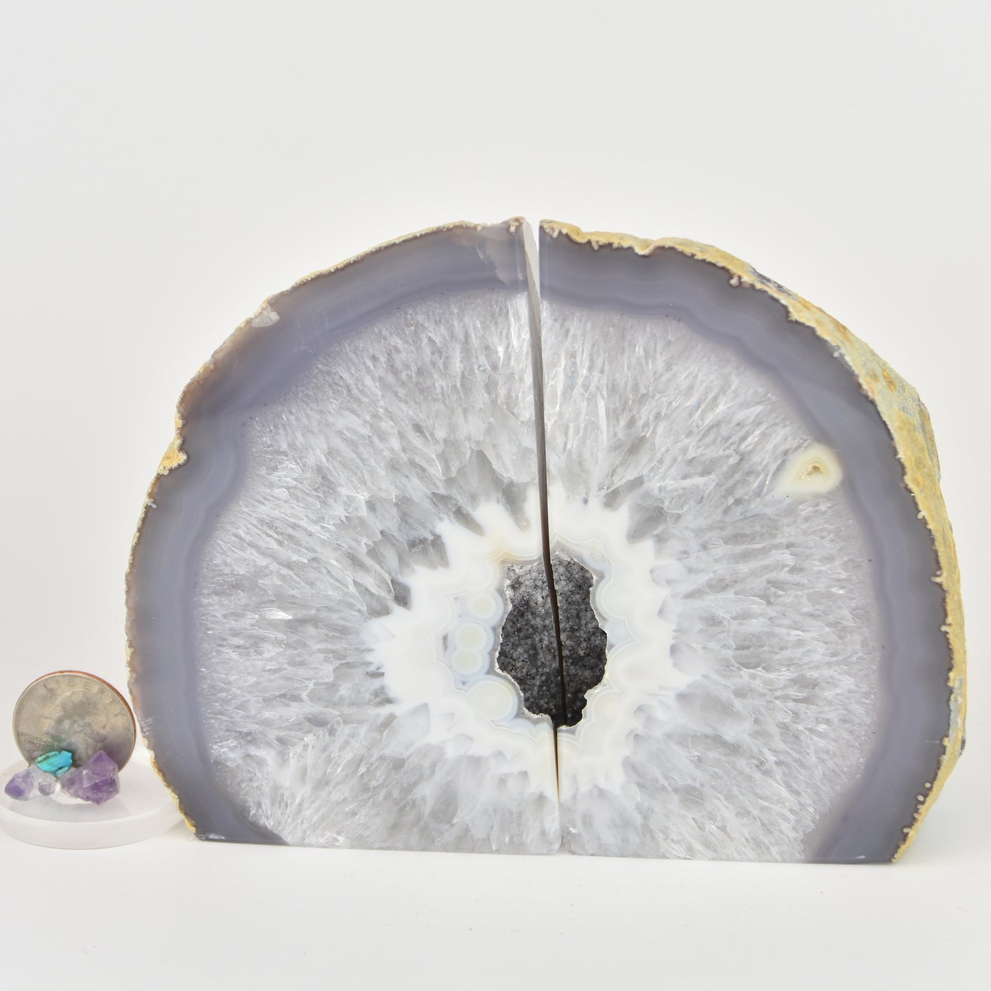 Agate Geode Center Bookends with Quartz Crystals