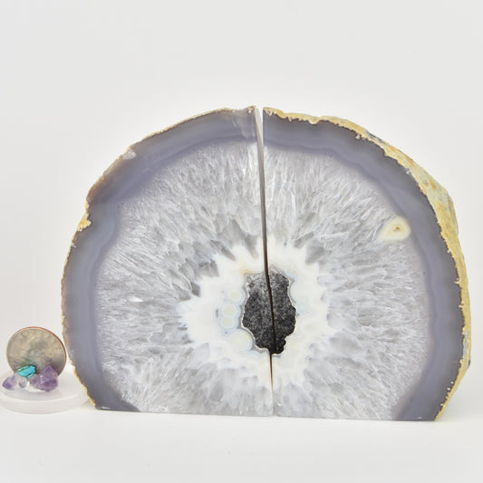 Agate Geode Center Bookends with Quartz Crystals