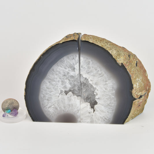 Agate Geode Center Bookends with Quartz Crystals