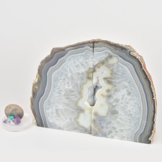 Agate Geode Center Bookends with Crystals
