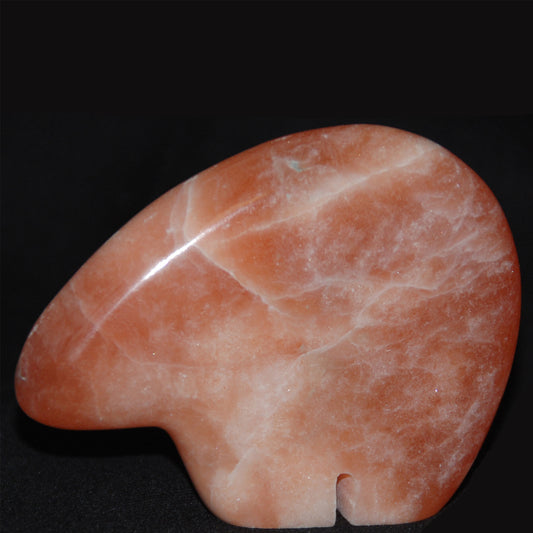 Peach Selenite Fetish Bear Carving