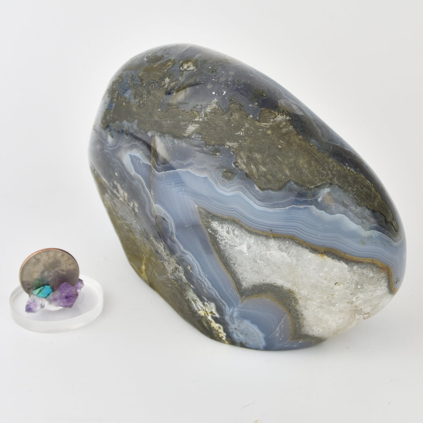 Quartz Crystal Geode Home Decor Piece Blue