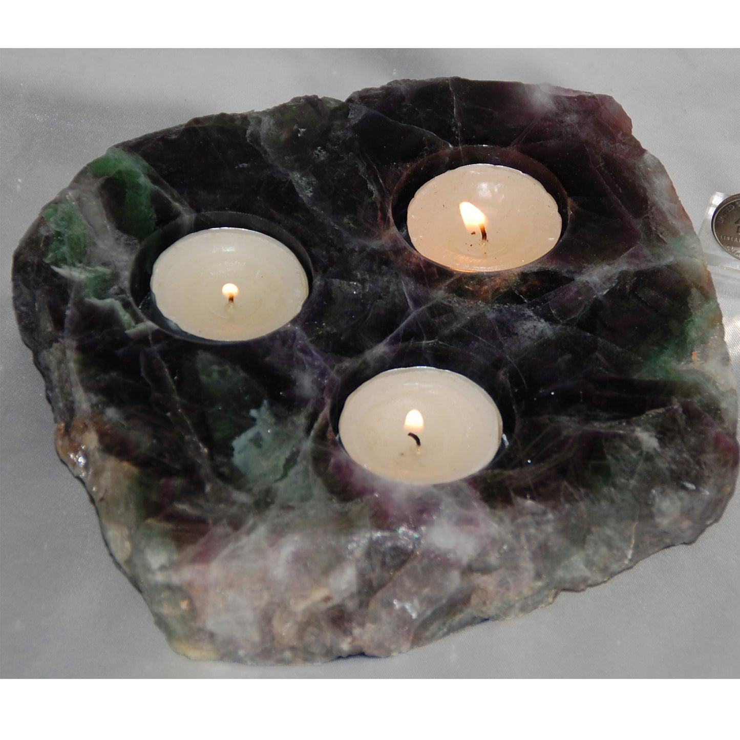 Fluorite Thick Slab 3 Hole Candleholder