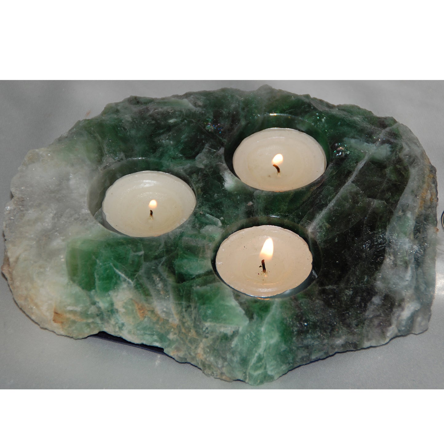 Fluorite Thick Slab 3 Hole Candleholder