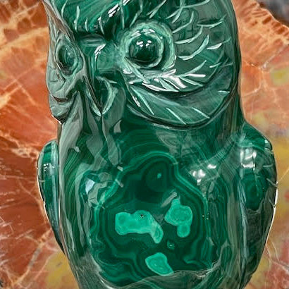 Malachite Crystal Owl Carving Statue Green