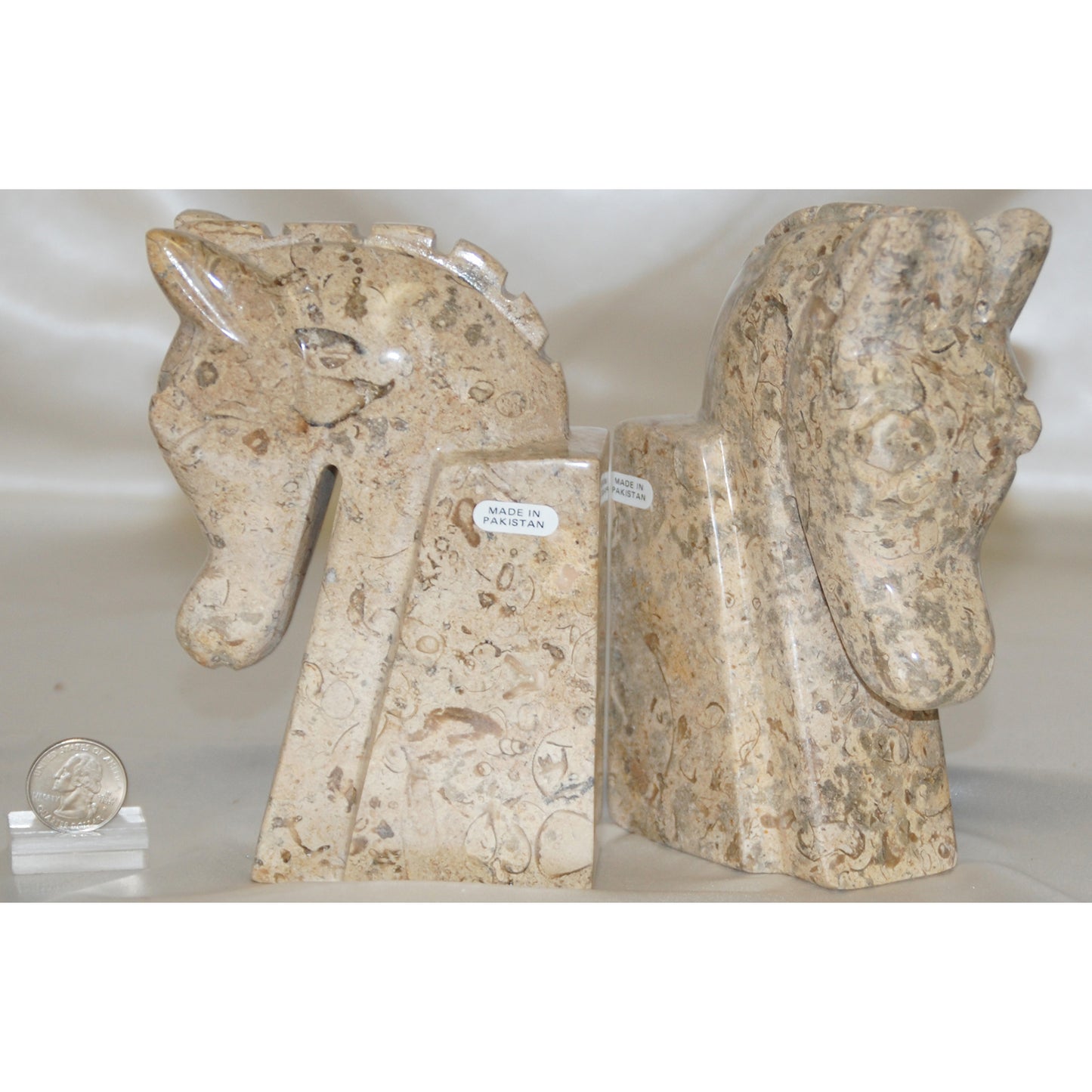 Fossil Stone Onyx Horse Head Bookends