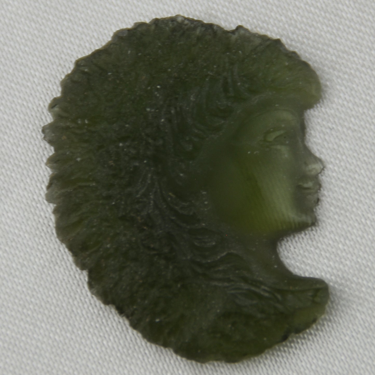 Moldavite Goddess Face Carving