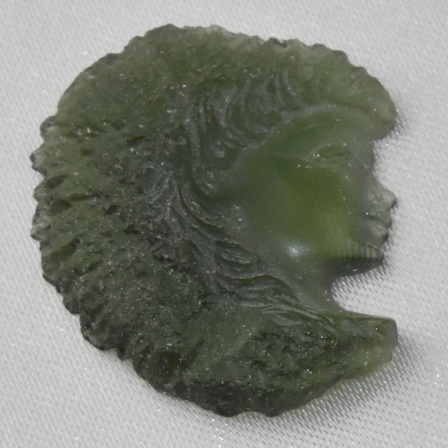 Moldavite Goddess Face Carving