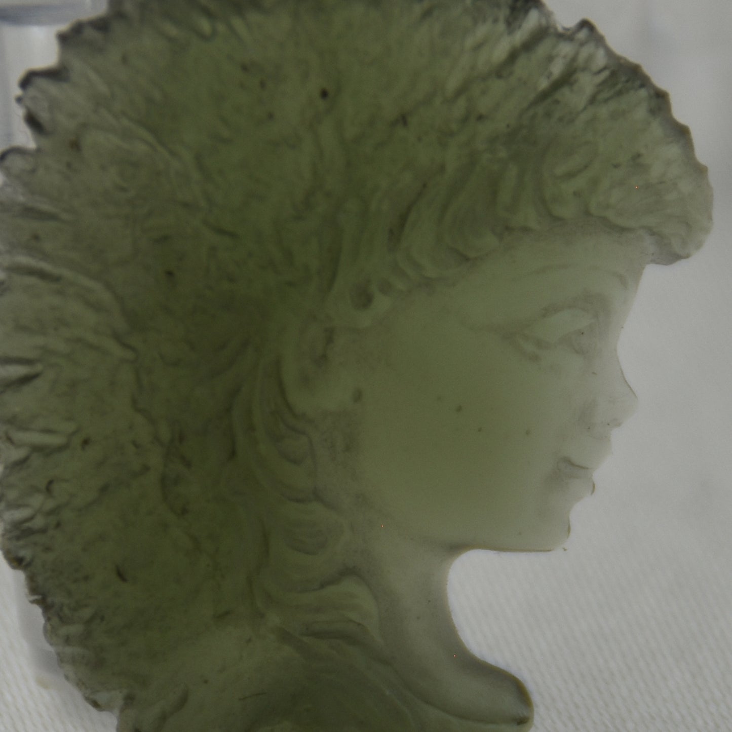 Moldavite Goddess Face Carving