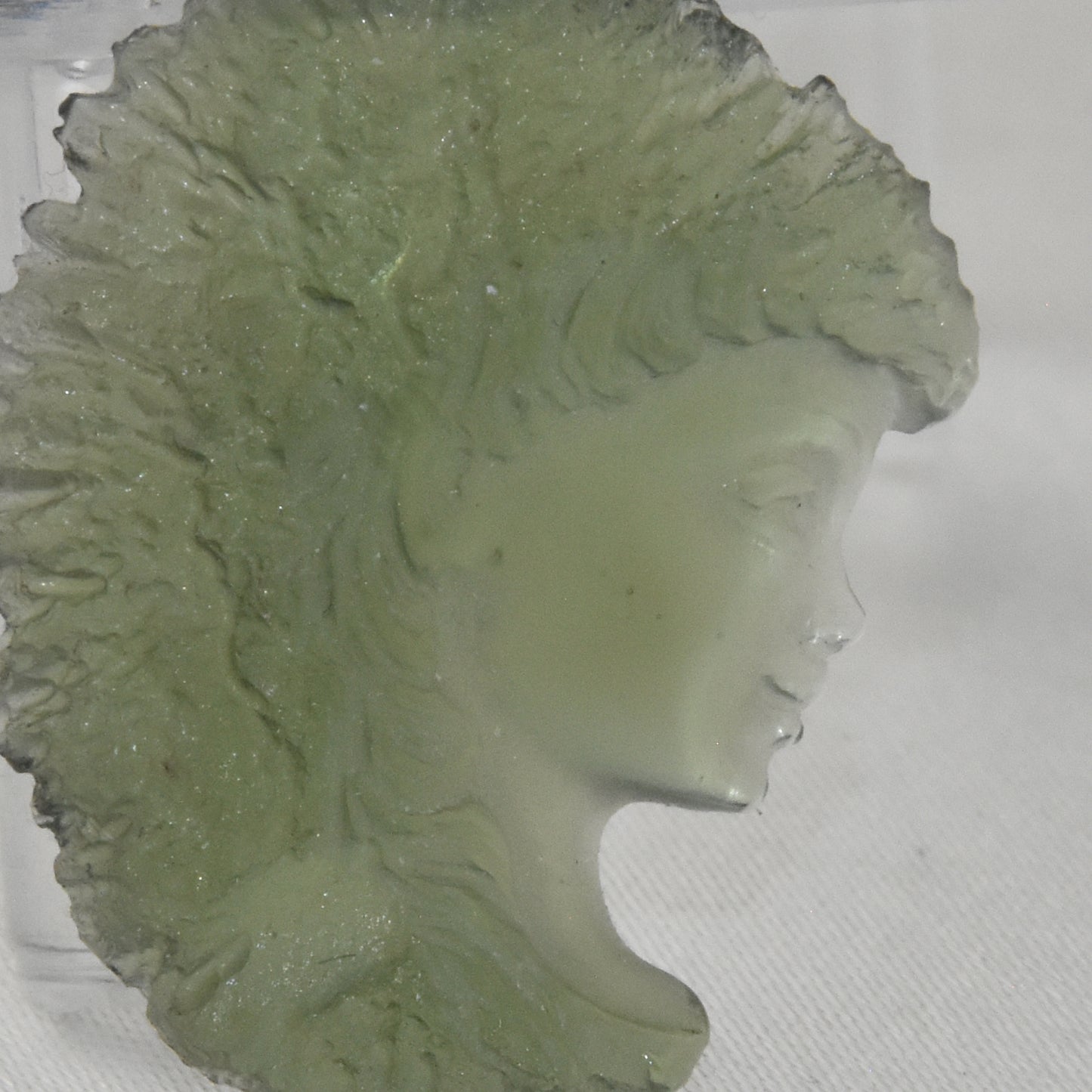 Moldavite Goddess Face Carving