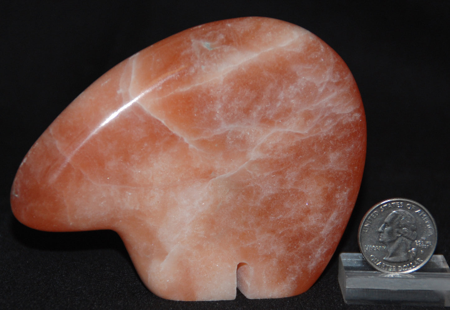 Peach Selenite Fetish Bear Carving