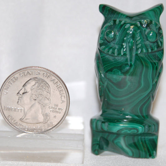 Malachite Crystal Owl Carving
