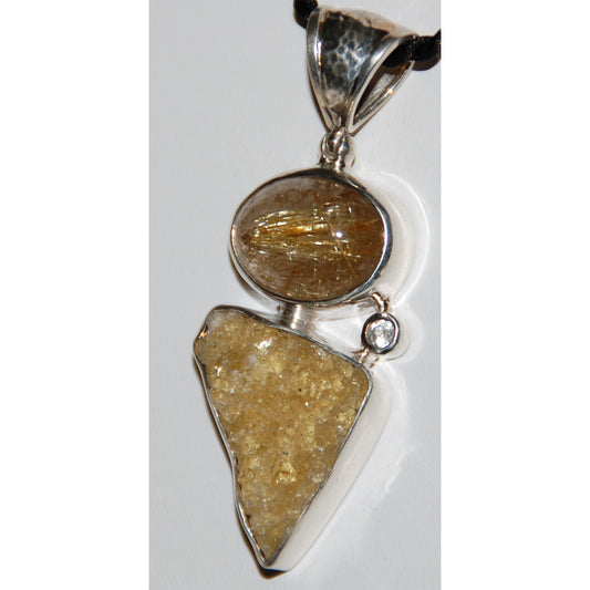 Citrine Cluster & Rutilated Quartz Sterling Silver Pendant