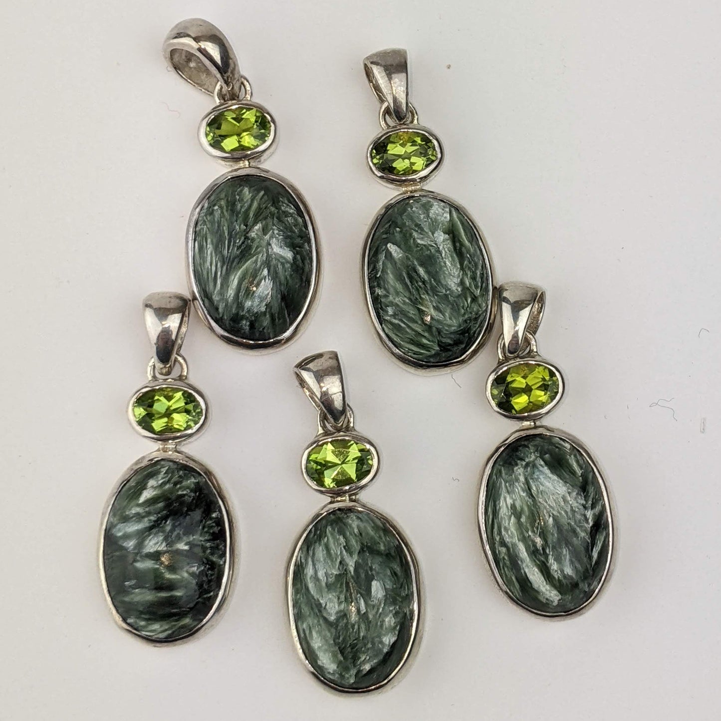 Seraphinite and Peridot Sterling Silver Pendant