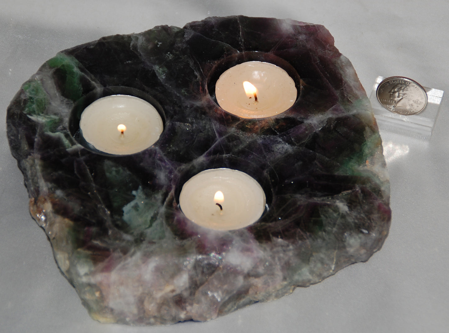 Fluorite Thick Slab 3 Hole Candleholder