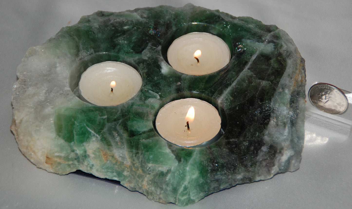 Fluorite Thick Slab 3 Hole Candleholder